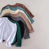 Jesen 2024., jednobojne dječje majice, jednobojne pamučne majice dugih rukava za djevojčice i dječake