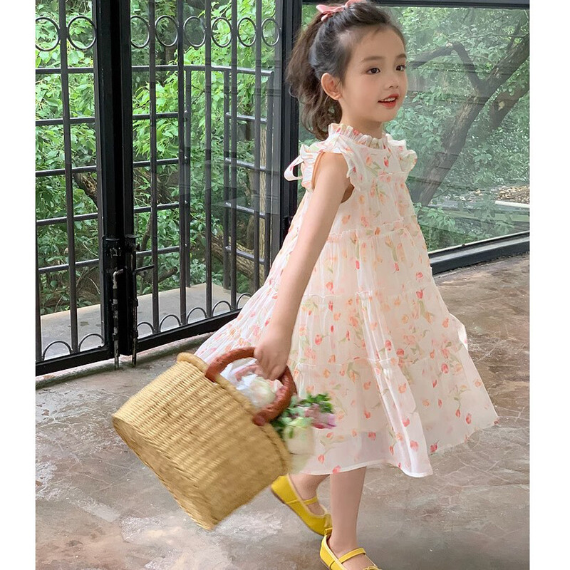 2–8-aastane uus suveprintsessi tüdrukute kleit täistrükiga Little Flower Kerge ja mugava disainiga peokleit lastele