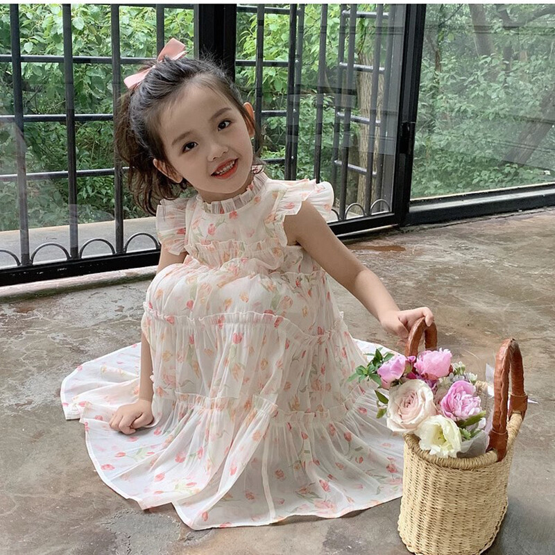 2–8-aastane uus suveprintsessi tüdrukute kleit täistrükiga Little Flower Kerge ja mugava disainiga peokleit lastele
