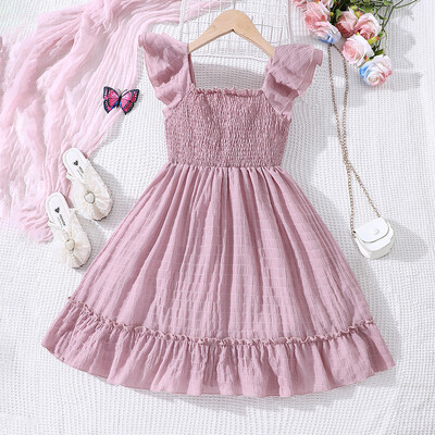 Suvine uus ühevärviline volangidega vabaajakleit põhikooli lastele ja tüdrukutele