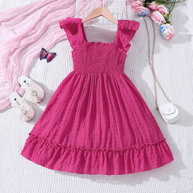 Suvine uus ühevärviline volangidega vabaajakleit põhikooli lastele ja tüdrukutele