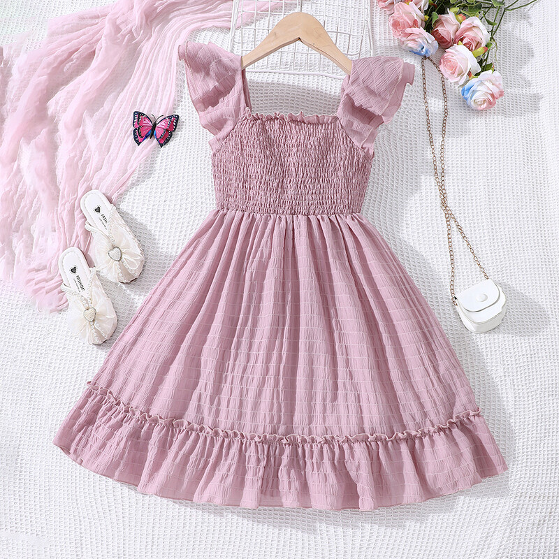 Suvine uus ühevärviline volangidega vabaajakleit põhikooli lastele ja tüdrukutele