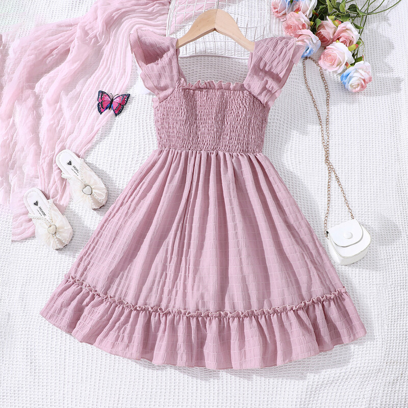 Suvine uus ühevärviline volangidega vabaajakleit põhikooli lastele ja tüdrukutele