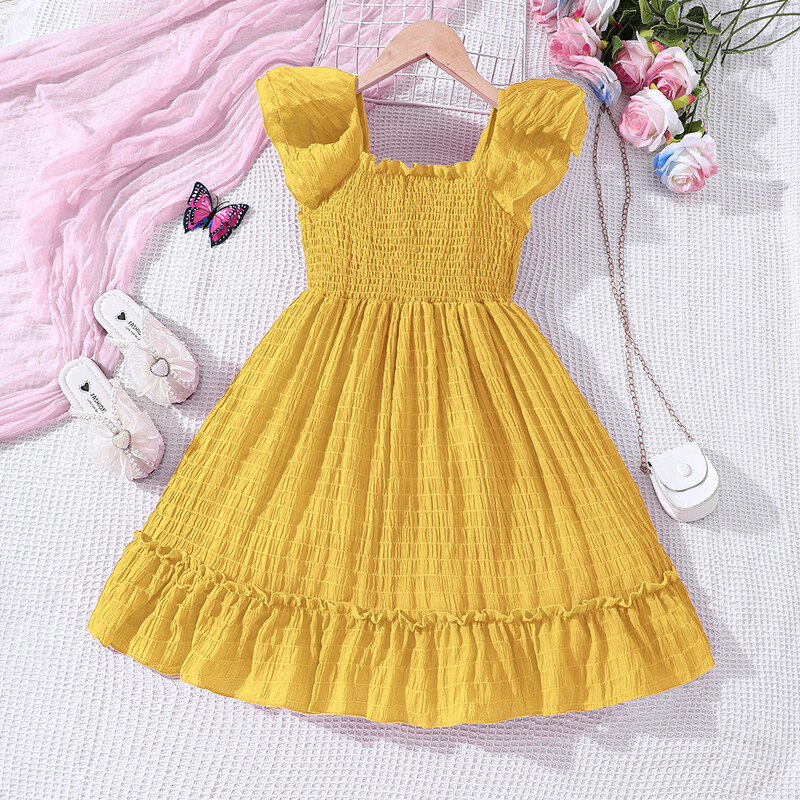 Suvine uus ühevärviline volangidega vabaajakleit põhikooli lastele ja tüdrukutele