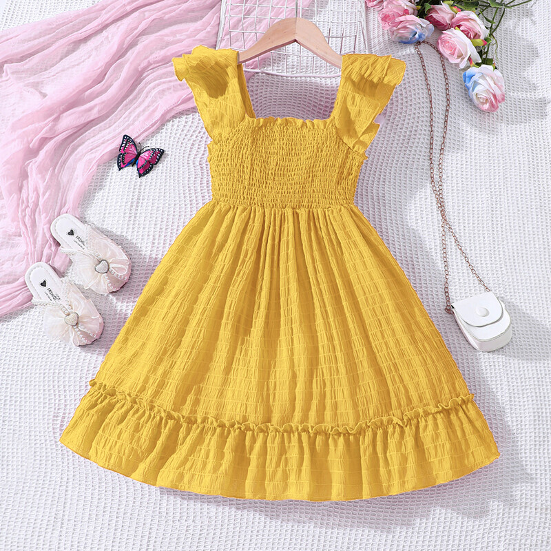 Suvine uus ühevärviline volangidega vabaajakleit põhikooli lastele ja tüdrukutele