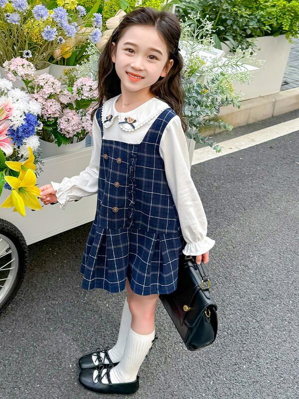 Toamnă pentru fete, cu mâneci lungi, plasă, desene animate, stil japonez, rochie de prințesă în carouri, pentru copii 2-8 ani