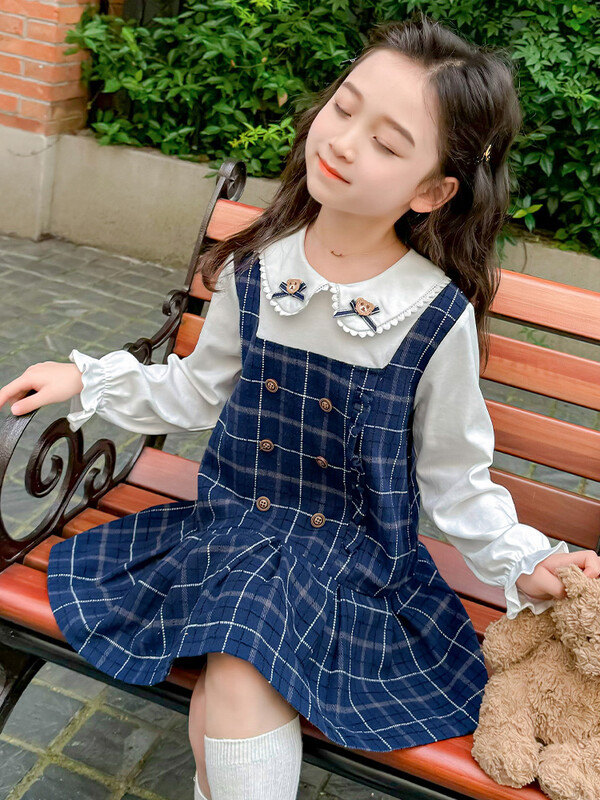 Toamnă pentru fete, cu mâneci lungi, plasă, desene animate, stil japonez, rochie de prințesă în carouri, pentru copii 2-8 ani