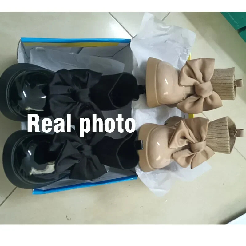 Cizme Copii Fete Bebeluș Blană Subțire Pantofi Toamna Piele Papion ROZ,NEGRU,PENTRU COPII Cizme scurte Mărimea 26-36#