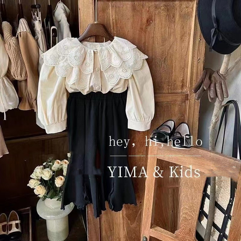 2024. Nova retro odjeća za djevojčice Čipkasta košulja Dječja modna jednobojna majica dugih rukava za bebe