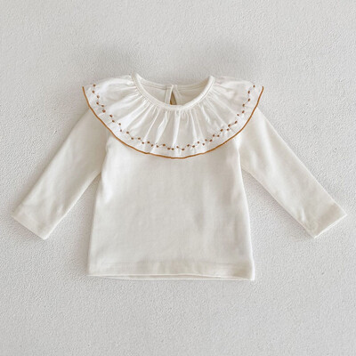 Uued sügisesed beebiriided, 0–2-aastane tüdruk, tikitud lootose krae allosa, valge mitmekülgne stiil