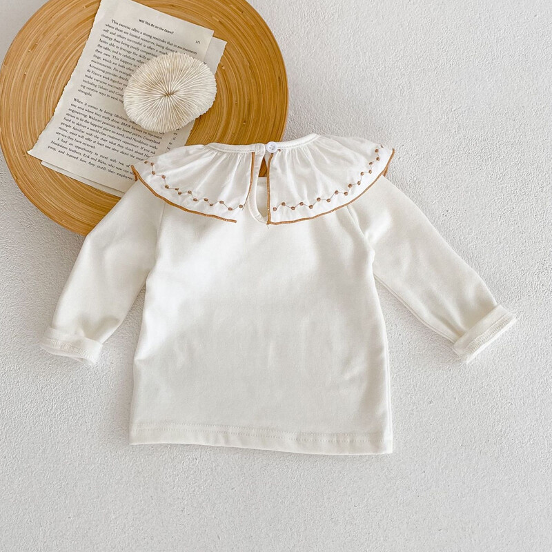 Uued sügisesed beebiriided, 0–2-aastane tüdruk, tikitud lootose krae allosa, valge mitmekülgne stiil