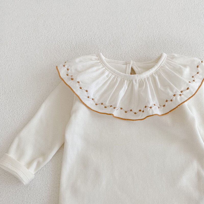 Uued sügisesed beebiriided, 0–2-aastane tüdruk, tikitud lootose krae allosa, valge mitmekülgne stiil