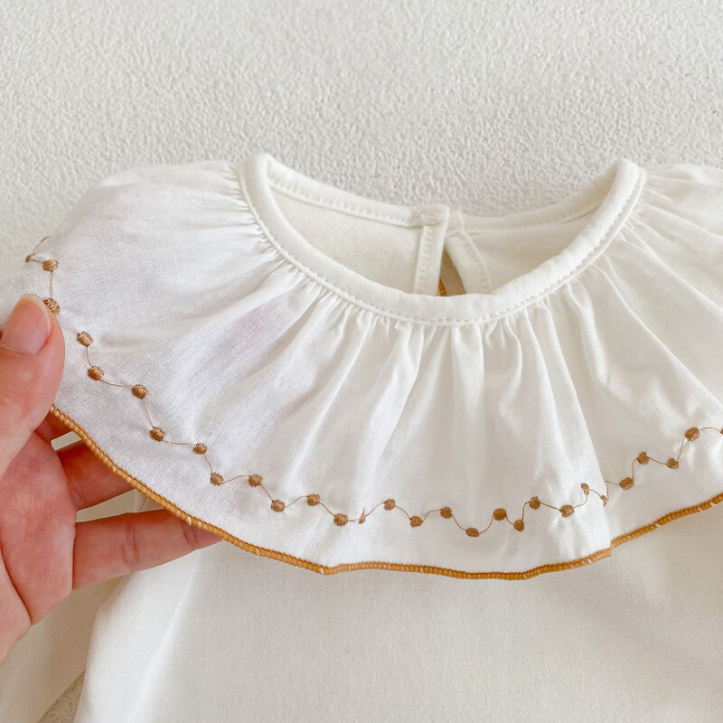 Uued sügisesed beebiriided, 0–2-aastane tüdruk, tikitud lootose krae allosa, valge mitmekülgne stiil