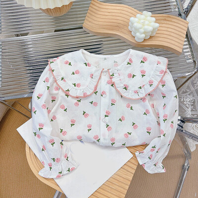 Jesen, nove košulje za djevojčice od čistog pamuka, dječje majice s ovratnikom za lutke s crtanim motivima, slatka modna preslatka dječja odjeća, majica s dugim rukavima