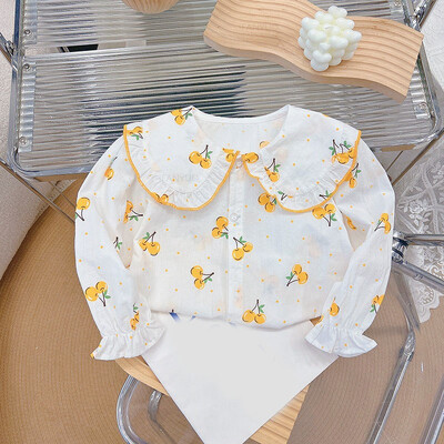 Jesen, nove košulje za djevojčice od čistog pamuka, dječje majice s ovratnikom za lutke s crtanim motivima, slatka modna preslatka dječja odjeća, majica s dugim rukavima