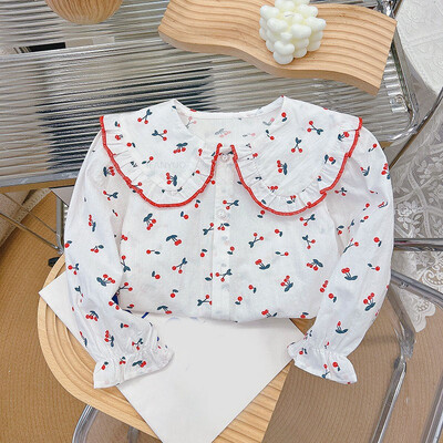 Jesen, nove košulje za djevojčice od čistog pamuka, dječje majice s ovratnikom za lutke s crtanim motivima, slatka modna preslatka dječja odjeća, majica s dugim rukavima