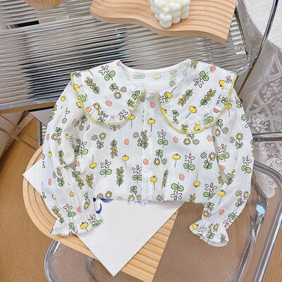 Jesen, nove košulje za djevojčice od čistog pamuka, dječje majice s ovratnikom za lutke s crtanim motivima, slatka modna preslatka dječja odjeća, majica s dugim rukavima