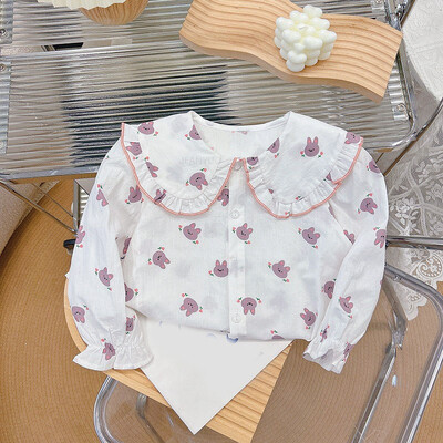 Jesen, nove košulje za djevojčice od čistog pamuka, dječje majice s ovratnikom za lutke s crtanim motivima, slatka modna preslatka dječja odjeća, majica s dugim rukavima