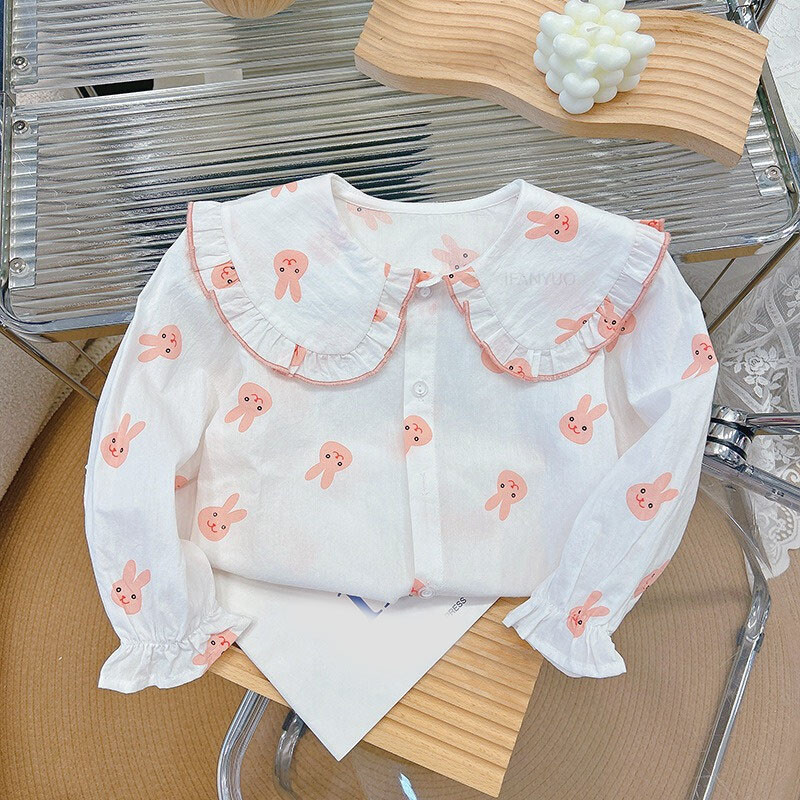 Jesen, nove košulje za djevojčice od čistog pamuka, dječje majice s ovratnikom za lutke s crtanim motivima, slatka modna preslatka dječja odjeća, majica s dugim rukavima