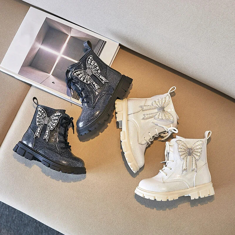 Botines Tüdrukute Saabas Sügis Talv Uus Vibuprintsess Mood Sädelev Särav Poolsaabas Pehme Tald Libisemiskindel lasteking Botas Mujer