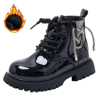 Moodsad laste lühikesed saapad, 2023. aasta sügis, uued tüdrukute nahksaapad, mustad pehme tallaga libisemisvastased laste poolsaapad