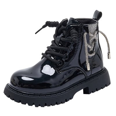 Moodsad laste lühikesed saapad, 2023. aasta sügis, uued tüdrukute nahksaapad, mustad pehme tallaga libisemisvastased laste poolsaapad