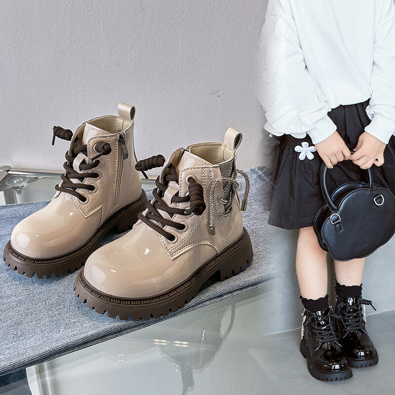 Moodsad laste lühikesed saapad, 2023. aasta sügis, uued tüdrukute nahksaapad, mustad pehme tallaga libisemisvastased laste poolsaapad