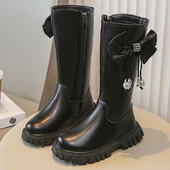 Zimske duge čizme za djevojke Korejski stil Vjenčane cipele s bisernom mašnom Plišane čizme za snijeg od umjetnog krzna za tinejdžerice