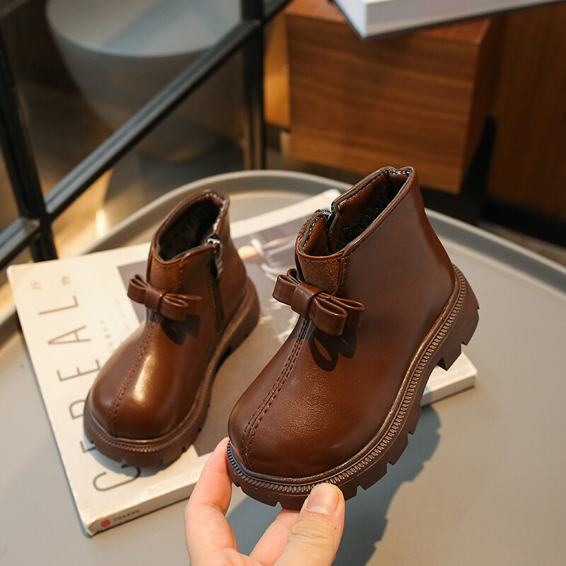 Botine Fete Noi Pantofi Iarna Copii Pantofi Printesa Piele Copii Papioni Plus Zapada Calda