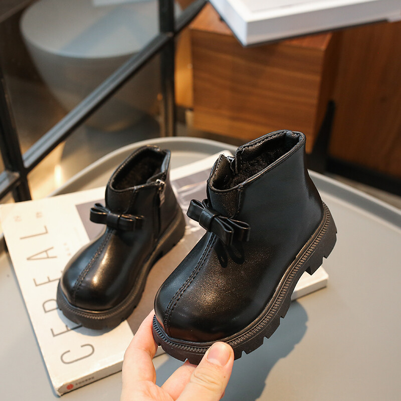 Botine Fete Noi Pantofi Iarna Copii Pantofi Printesa Piele Copii Papioni Plus Zapada Calda