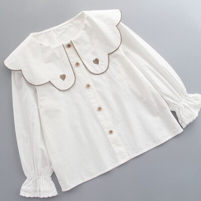 Κοριτσίστικο πουκάμισο Λευκό Άνοιξη και Φθινόπωρο Νέο γιακά Κοριτσίστικη κούκλα Βαμβακερή μπλούζα Παιδική Μακρυμάνικη Πουκάμισο Βρεφικά ρούχα για κορίτσια