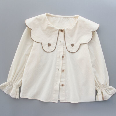 Κοριτσίστικο πουκάμισο Λευκό Άνοιξη και Φθινόπωρο Νέο γιακά Κοριτσίστικη κούκλα Βαμβακερή μπλούζα Παιδική Μακρυμάνικη Πουκάμισο Βρεφικά ρούχα για κορίτσια