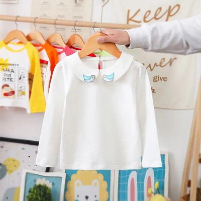Παιδικά ρούχα για κορίτσια με λαιμόκοψη μακρυμάνικο μπλουζάκι από καθαρό βαμβακερό μωρό λευκό πουκάμισο κοριτσίστικο κορυφαίο ξένο στυλ