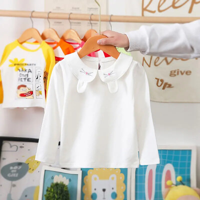 Παιδικά ρούχα για κορίτσια με λαιμόκοψη μακρυμάνικο μπλουζάκι από καθαρό βαμβακερό μωρό λευκό πουκάμισο κοριτσίστικο κορυφαίο ξένο στυλ