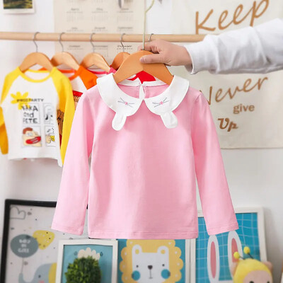 Παιδικά ρούχα για κορίτσια με λαιμόκοψη μακρυμάνικο μπλουζάκι από καθαρό βαμβακερό μωρό λευκό πουκάμισο κοριτσίστικο κορυφαίο ξένο στυλ