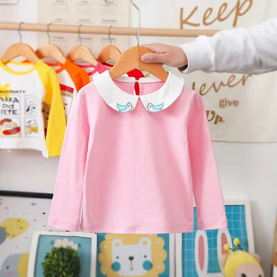 Παιδικά ρούχα για κορίτσια με λαιμόκοψη μακρυμάνικο μπλουζάκι από καθαρό βαμβακερό μωρό λευκό πουκάμισο κοριτσίστικο κορυφαίο ξένο στυλ