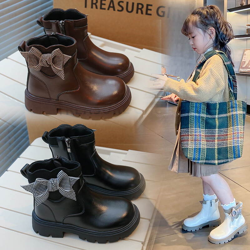 Παιδικές μπότες για κορίτσια μόδας Ευέλικτο δικτυωτό φιόγκο PU Παιδικές κάλτσες αναπνέουσες απλά αντιολισθητικά παπούτσια Princess καφέ μαύρα μπεζ