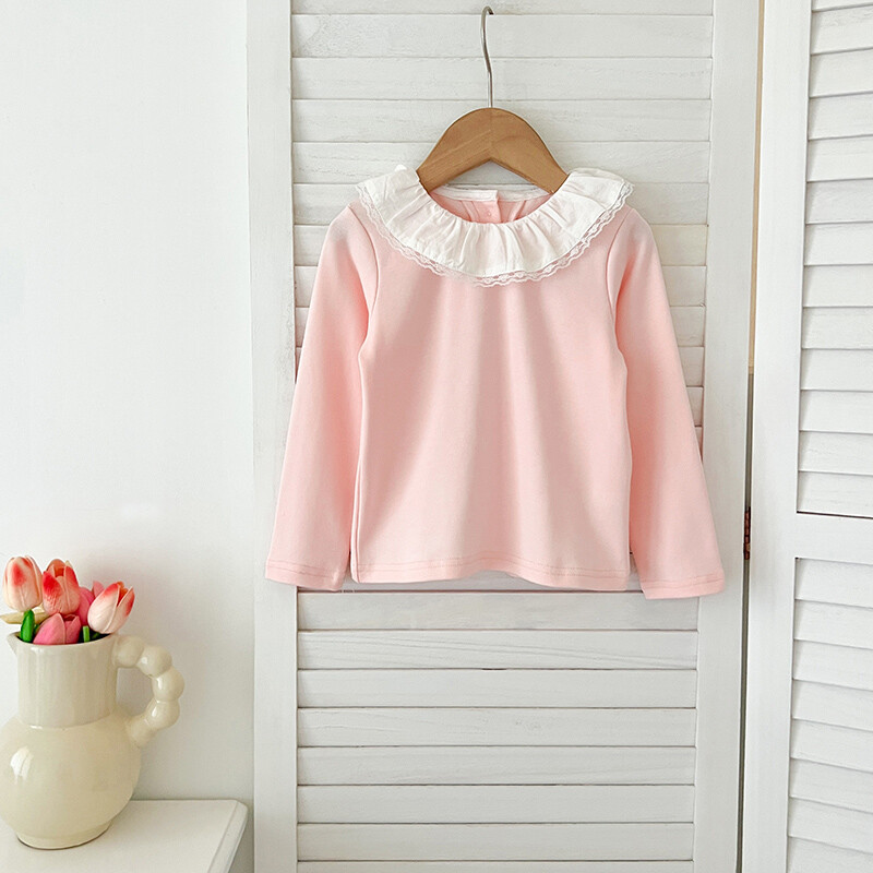 Beebitüdrukud Valge pluus pitskrae Sügisene laste pikkade varrukatega topp armas T-särk Kevad-sügis väikelapsed Lasteriided 1-6a