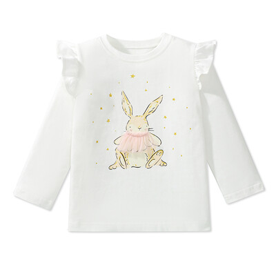 Little maven Baby Girls 2024 Kevad-sügis armsad multifilmitopsid Lasteriided Jänesed Trükitud pikkade varrukatega T-särk Tüdrukute pluusid