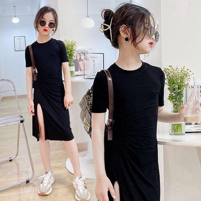 Рокля за момичета 2024, лято, ново малко дете, модна рокля на принцеса в западен стил, ежедневна модна подиума, авангарден дизайн, от 10 до 12 години