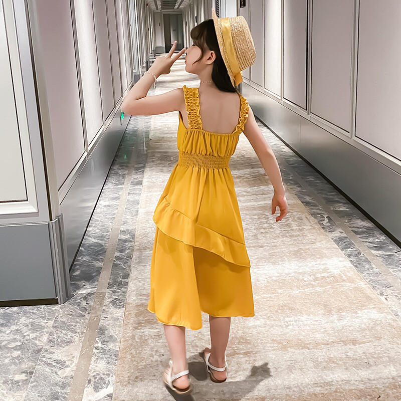 2024 Summer Kids tüdrukud põrutavad šifoonist varrukateta peokleidid Pidulik Printsess Lastele traksidega seelik 4 5 6 7 8 10 11 12 aastat