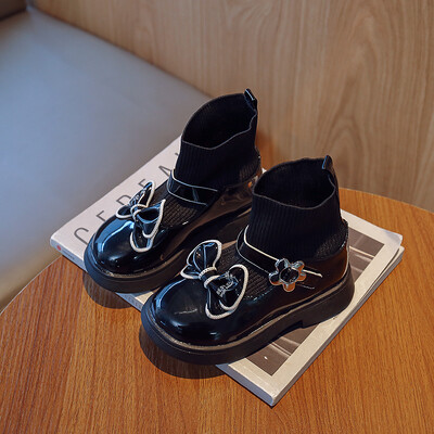 Jesenske dječje čizme za djevojčice Gležnjače od PU kože za djevojčice Proljetne cipele s leptir čvorovima za malu djecu 7 godina Veličina 24-34