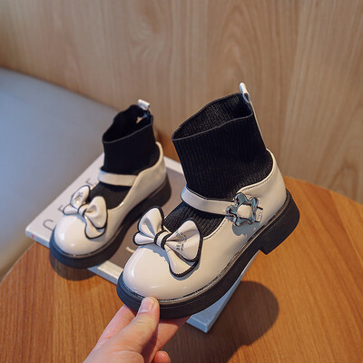 Jesenske dječje čizme za djevojčice Gležnjače od PU kože za djevojčice Proljetne cipele s leptir čvorovima za malu djecu 7 godina Veličina 24-34