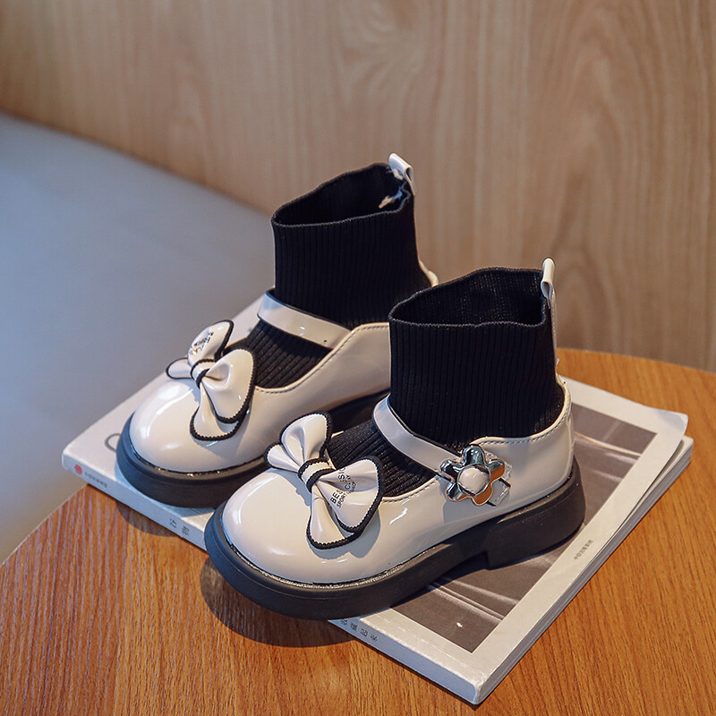 Jesenske dječje čizme za djevojčice Gležnjače od PU kože za djevojčice Proljetne cipele s leptir čvorovima za malu djecu 7 godina Veličina 24-34