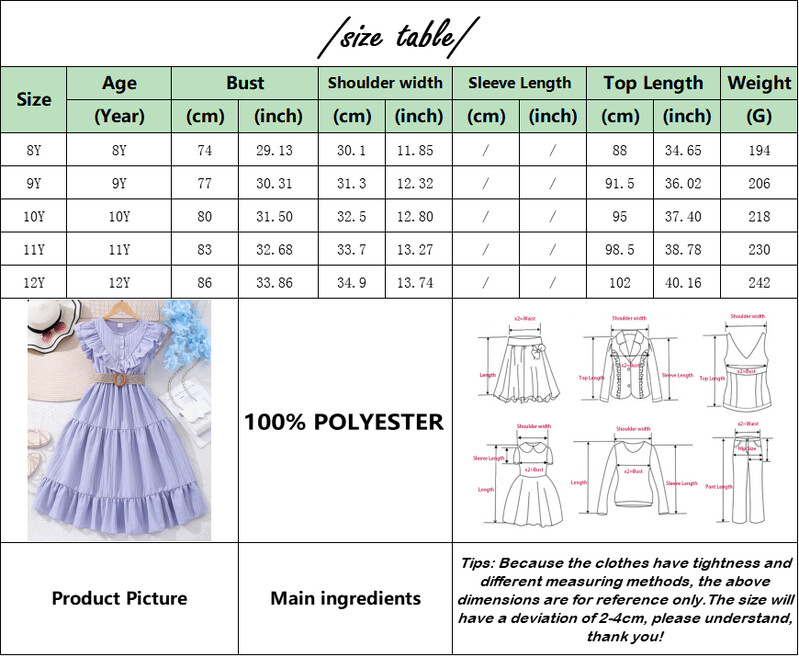 【Centură gratuită】Rochie pentru copii Adolescenți Îmbrăcăminte pentru fete Mâneci scurte 8 9 10 11 12 ani Vară Rochie pentru fetiță, simplă, grațioasă, cu volane
