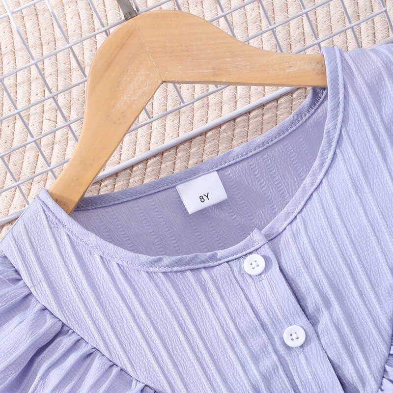 【Centură gratuită】Rochie pentru copii Adolescenți Îmbrăcăminte pentru fete Mâneci scurte 8 9 10 11 12 ani Vară Rochie pentru fetiță, simplă, grațioasă, cu volane