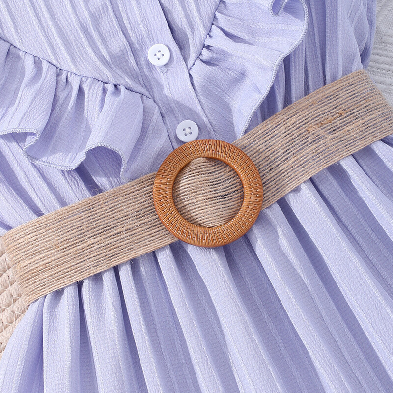 【Centură gratuită】Rochie pentru copii Adolescenți Îmbrăcăminte pentru fete Mâneci scurte 8 9 10 11 12 ani Vară Rochie pentru fetiță, simplă, grațioasă, cu volane