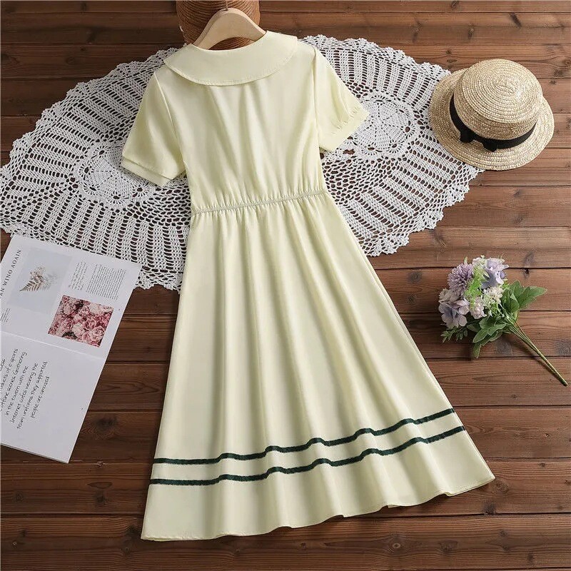 2024 лято Питър Пан яка Деца Момичета А-ЛИНИЯ къс ръкав Принцеса Тийнейджърски рокли на райета Облекло 4 7 8 9 10 12 14 години