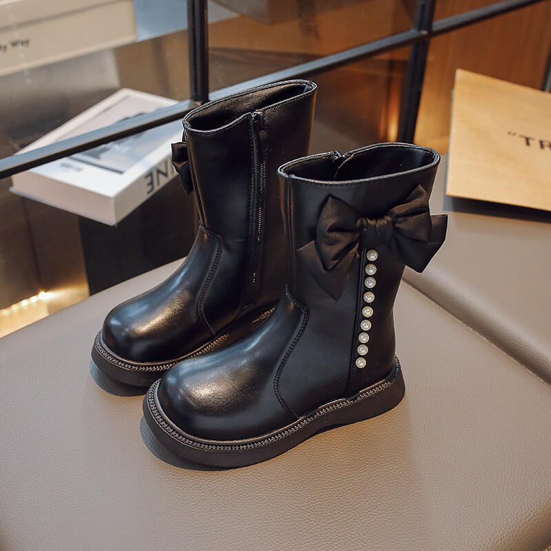 Lastejalatsid Mood Printsess Kõrge ülaosaga saapad Tüdrukutele Nahast Veekindlad Pluss Velvet Soojad Lumesaapad Laste Vibu Disainiga Pikad Saapad