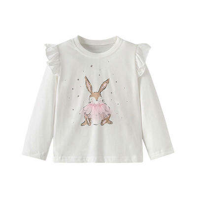 Hüppemeetrid 2-7T Loomad Pikkade varrukatega Tüdrukute T-särgid Pärlid Lapsed Sügis Kevad Lapsed Poisid Riided Mood Väikelaste Särgid Topid